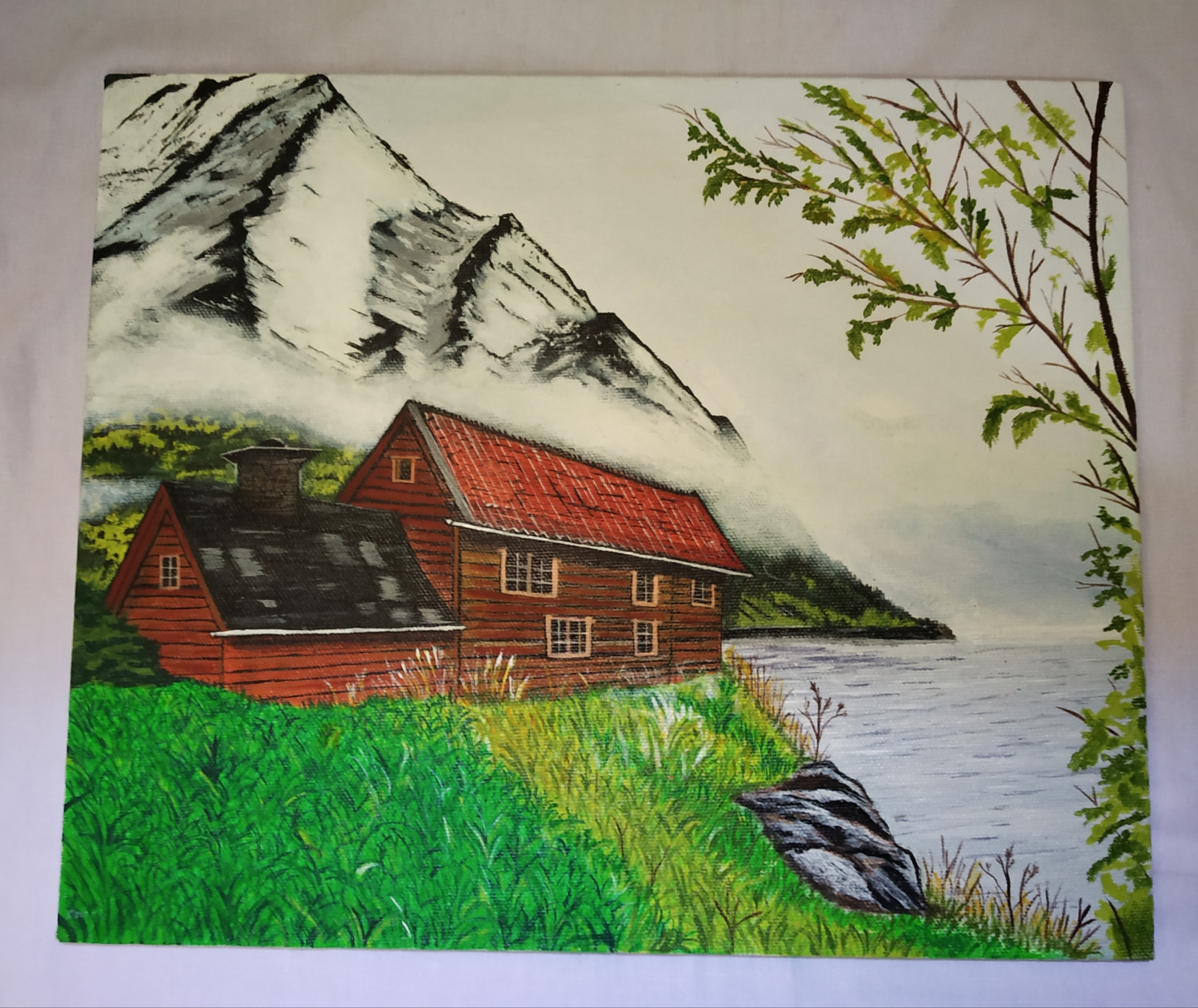 In the Mountains, Acrylic painting on 16 x 18 canvas, by Fatima H 