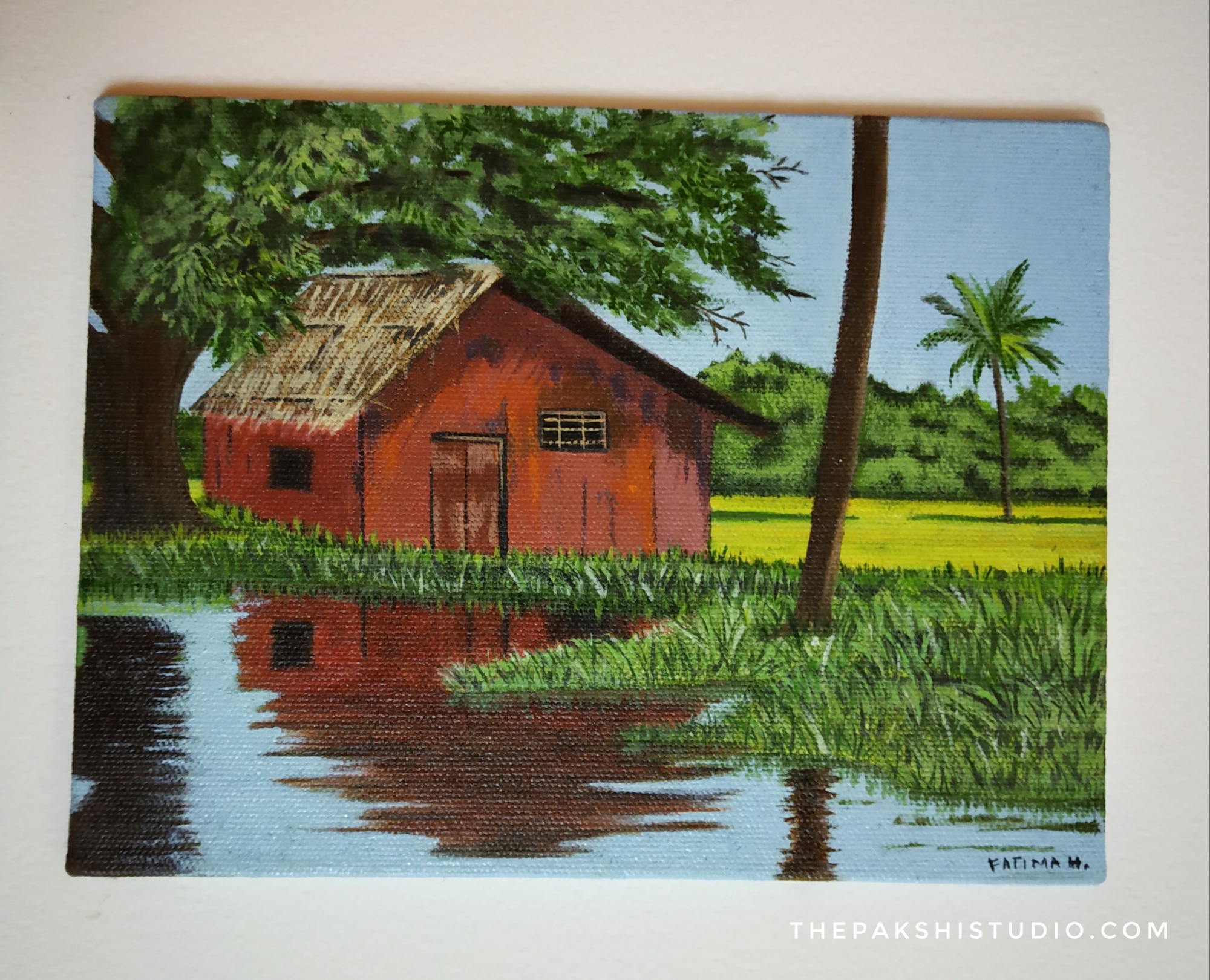 By the Pond, Oil painting on 5x7 canvas, by Fatima H 