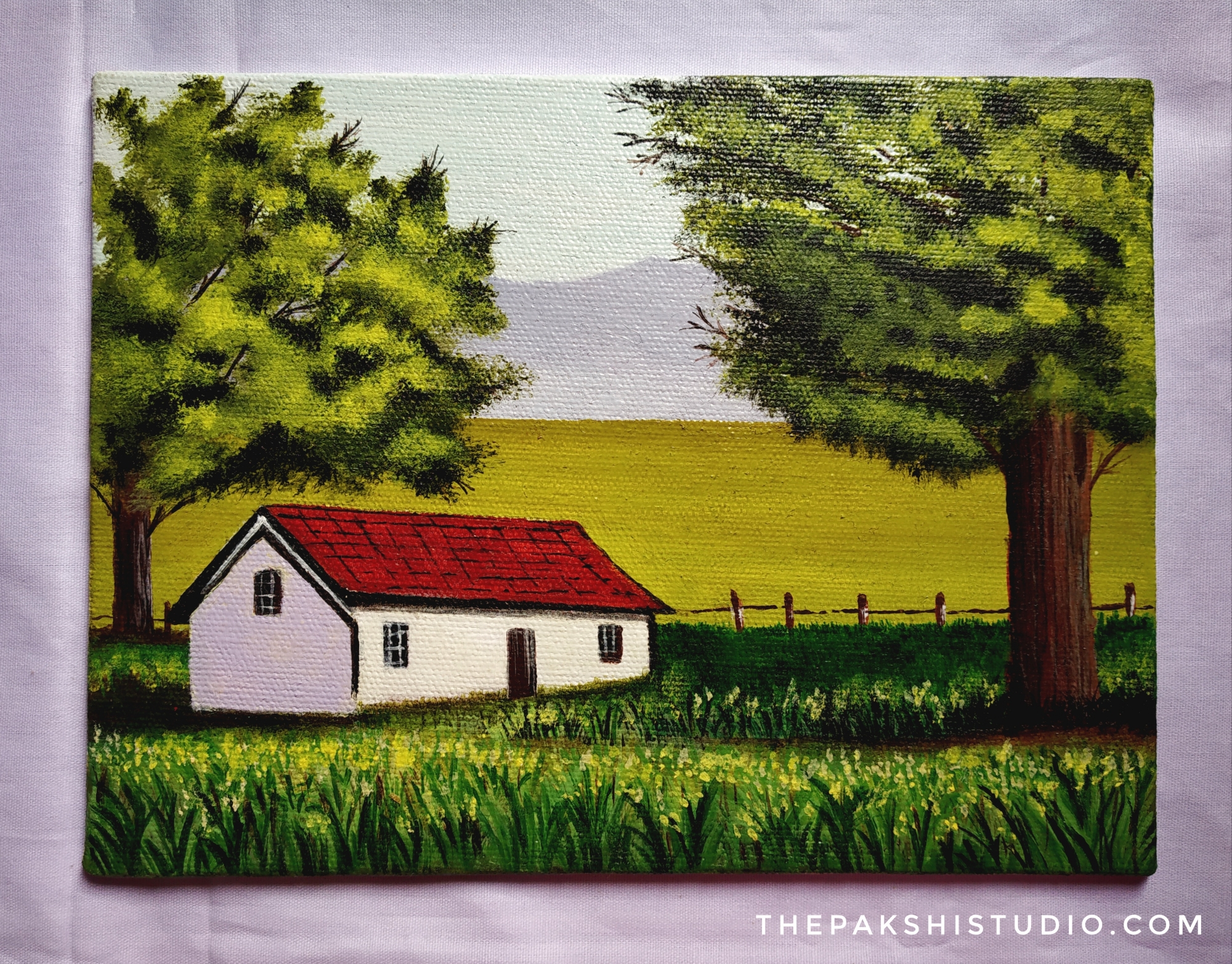Bucolic, Oil painting on 5x7 canvas, by Fatima H